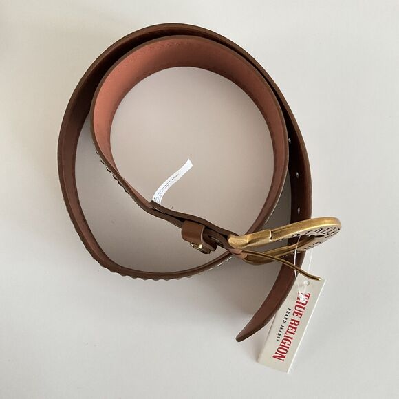 True Religion Belt Medium Gold-tone Buckle Pyramid Studs S - Picture 8 of 10